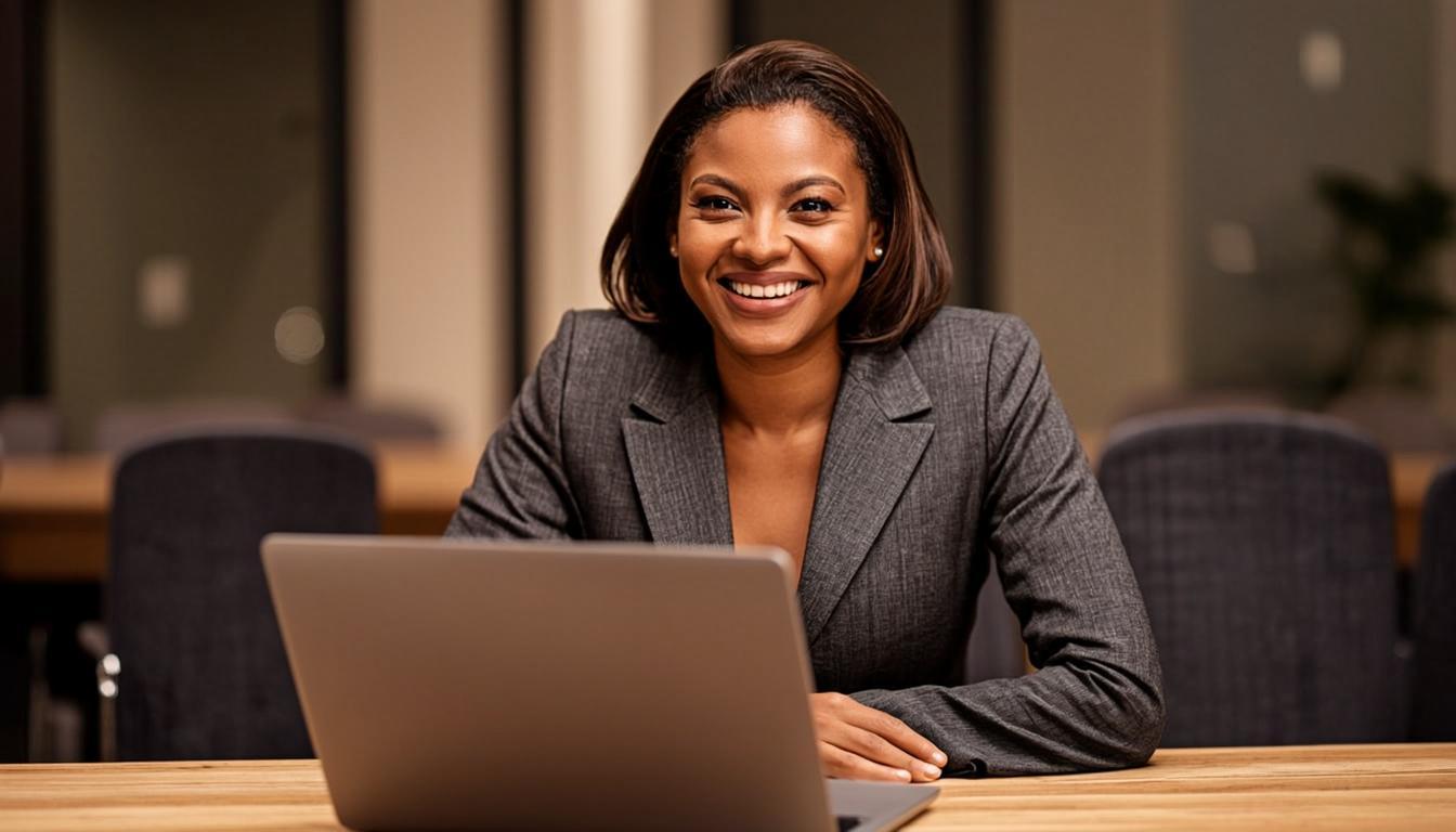 Nigerian professional studying with laptop